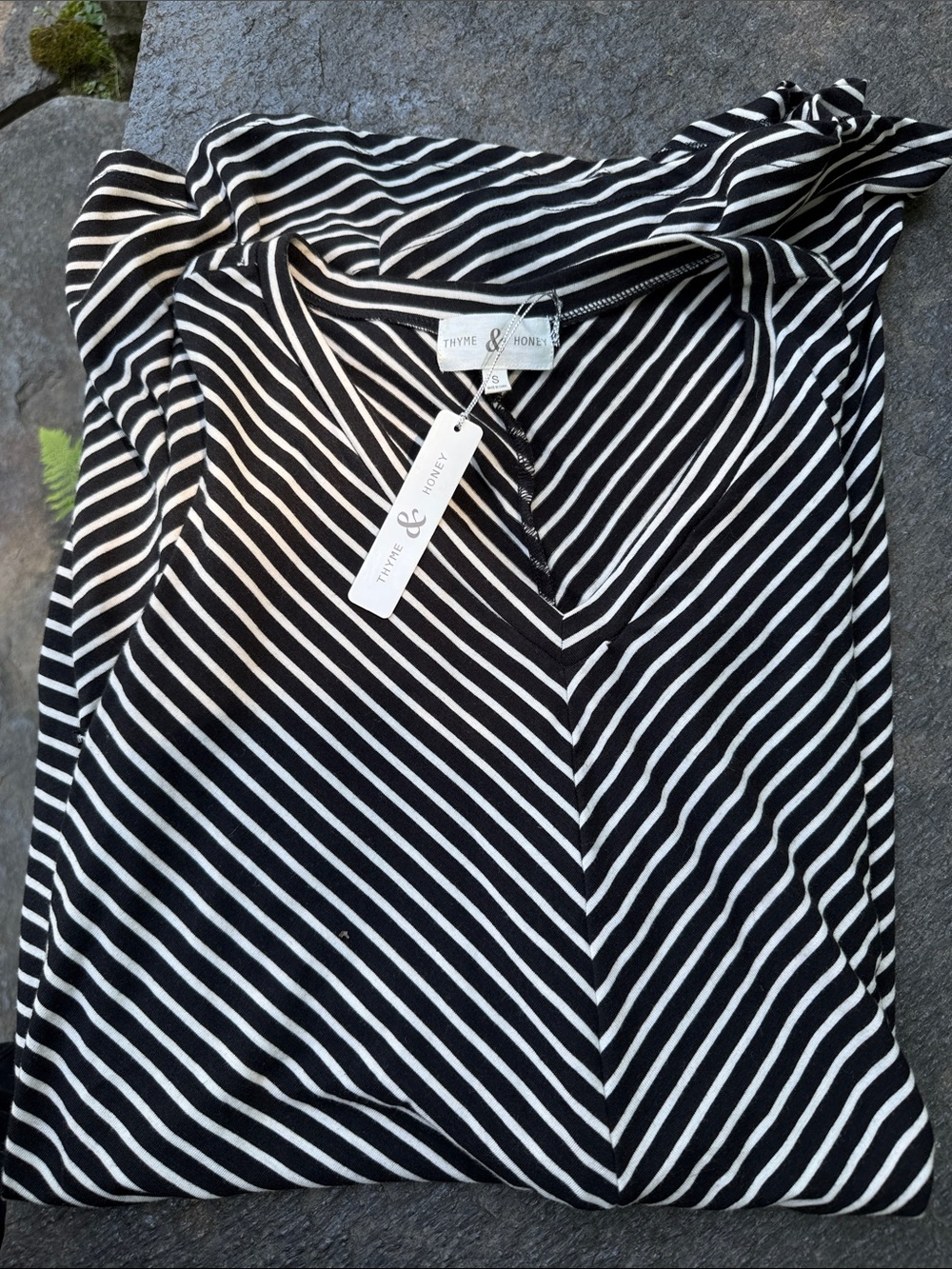 Thyme & Honey Black and White Striped V-Neck Dress